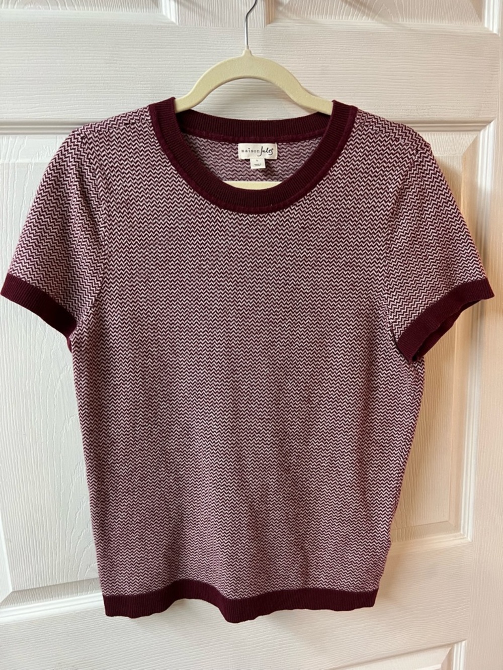 Maison Jules Burgundy and Cream Short Sleeve Knit Tee